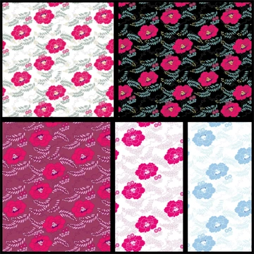 Set of 5 Peony Chintz Pattern Illustrations and Vectors