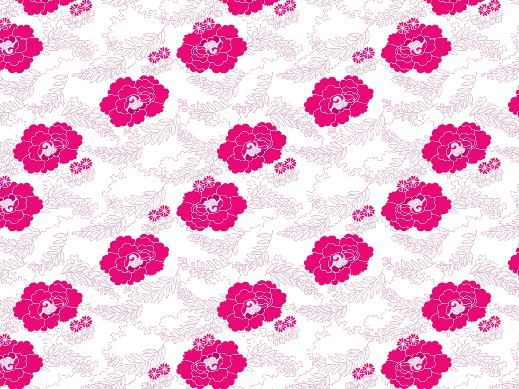 Pink Peony Chintz Pattern on White Background