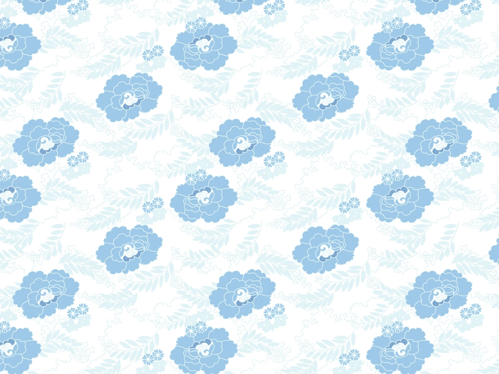 Light Blue Peony Chintz Pattern on White Background