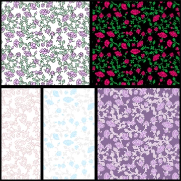 Set of 5 Floral Chintz Pattern Background Illustrations and Vectors