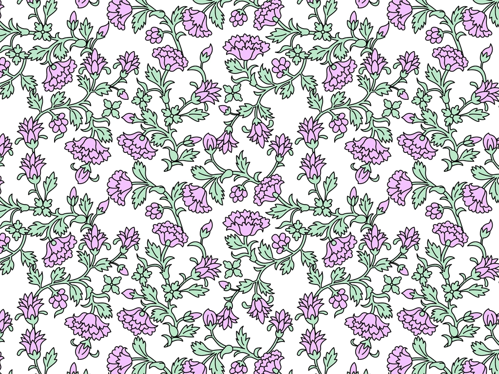 Purple Floral Chintz Pattern on Pale Gray Background