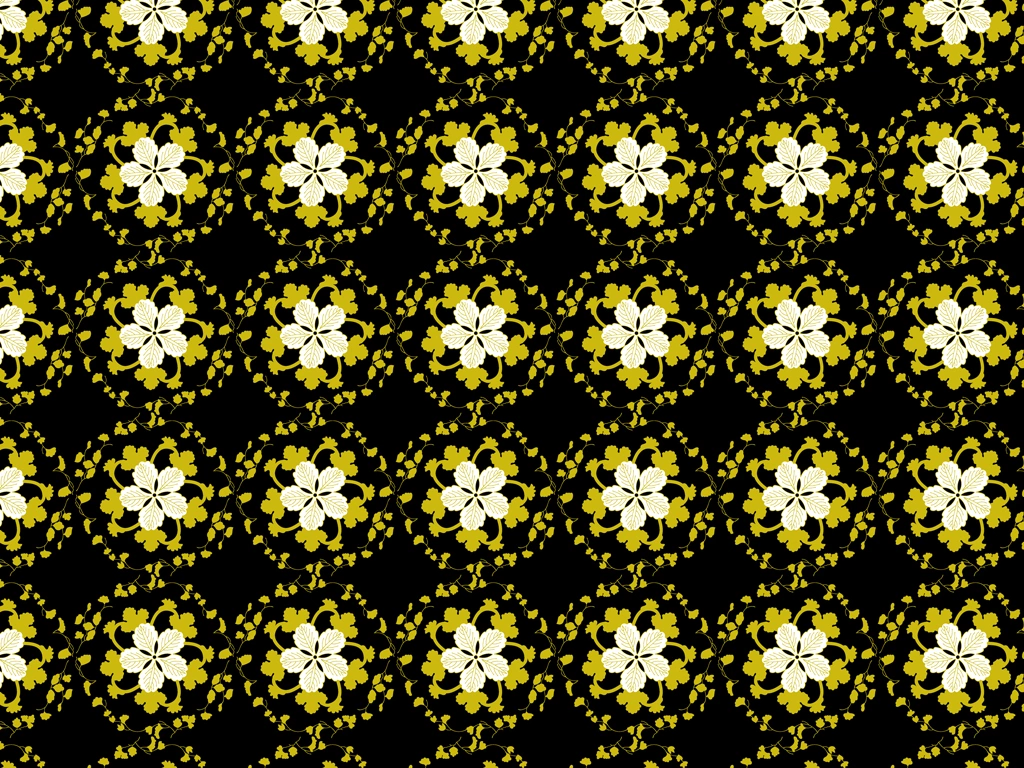 Gold and White Botanical Patterns with Black Background