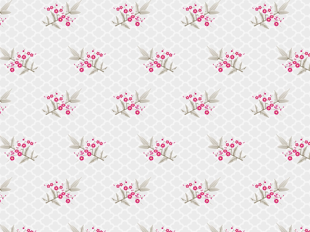 Pink and Dark Kahki Japanese Plant Pattern with Gray Background