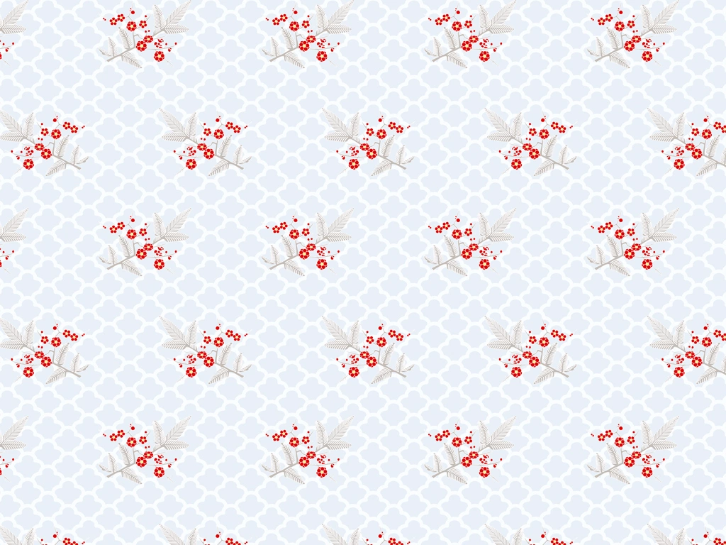 Red and Silver Japanese Plant Pattern with Blue Gray Background