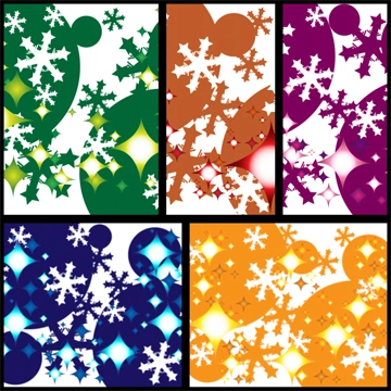 Set of 5 Abstract Snowflake Background Illustrations