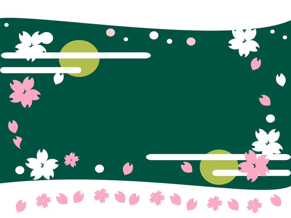 Cherry Blossom and Moon Frame with Green Background Illustration