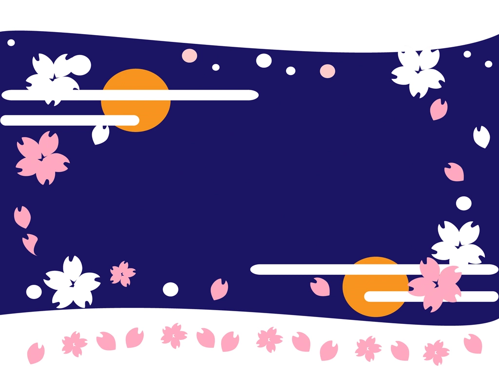 Cherry Blossom and Moon Frame with Blue Background Illustration