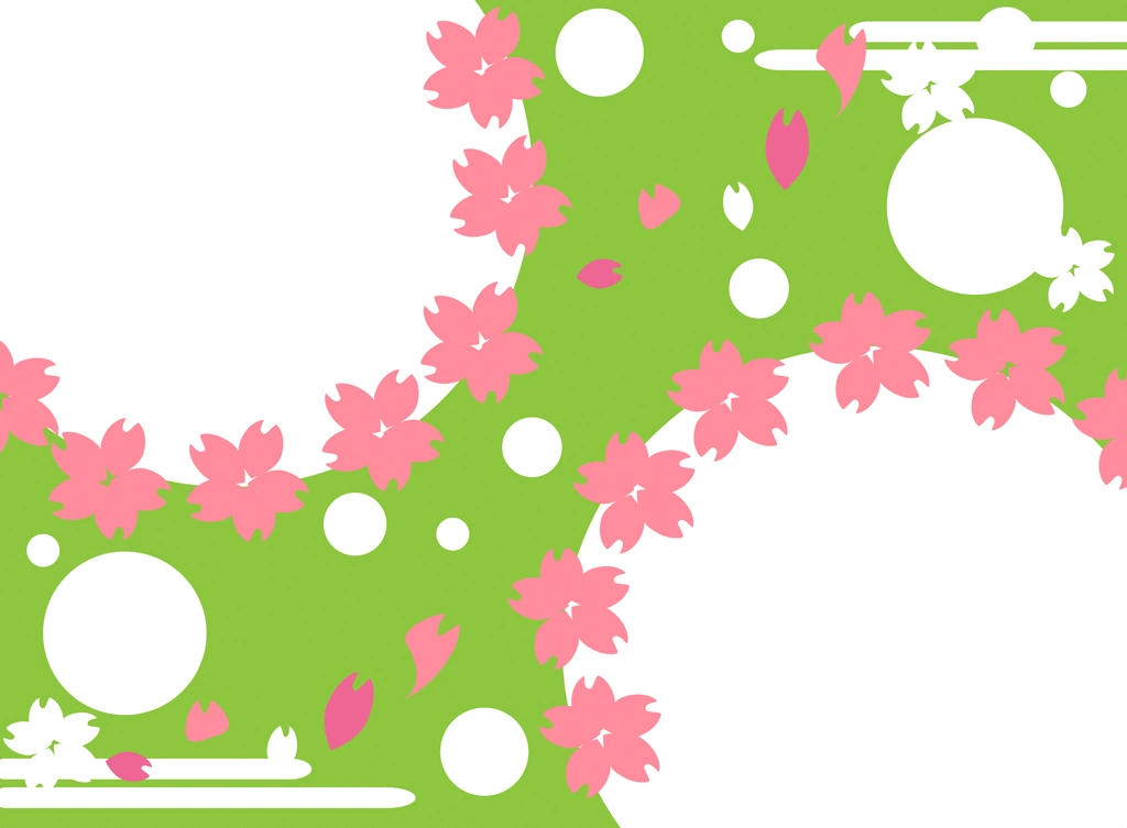 Cherry Blossoms and Circles with Yellow Green Background Illustration