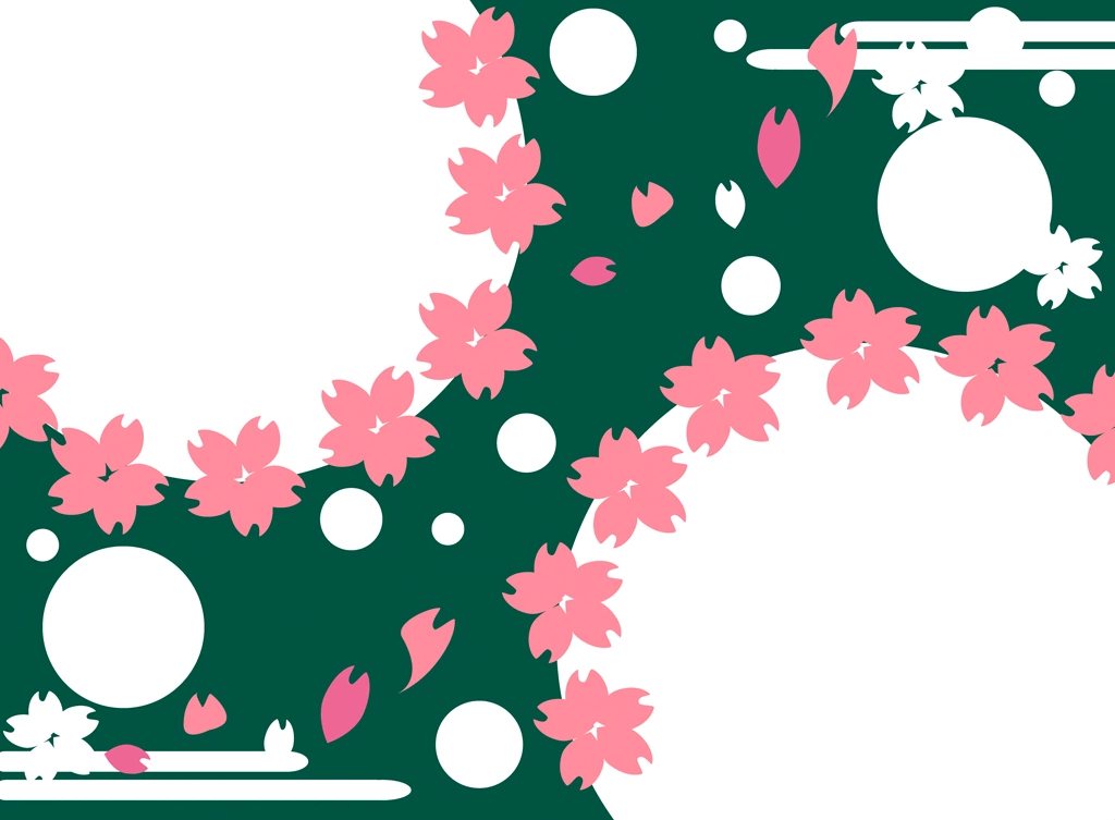 Cherry Blossoms and Circles with Green Background Illustration