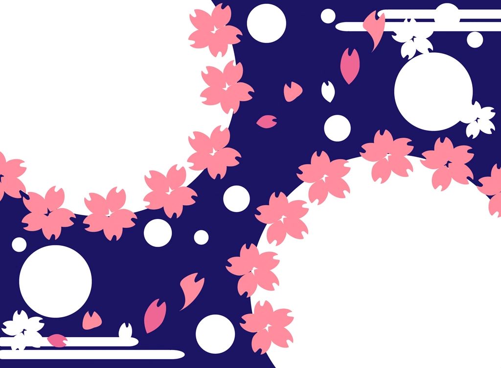 Cherry Blossoms and Circles with Blue Background Illustration