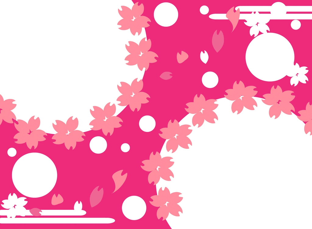 Cherry Blossoms and Circles with Pink Background Illustration