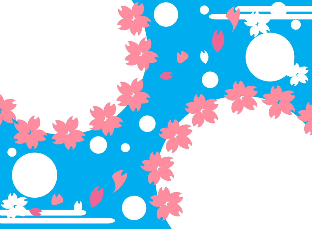 Cherry Blossoms and Circles with Light Blue Background Illustration