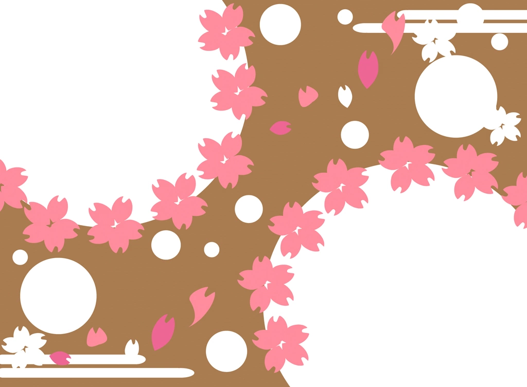 Cherry Blossoms and Circles with Brown Background Illustration