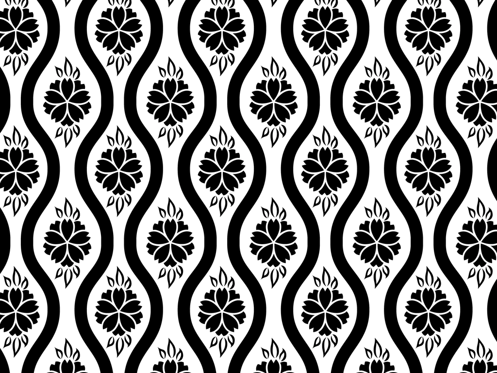 Black Flower and Tatewaku Pattern with White Background Illustration