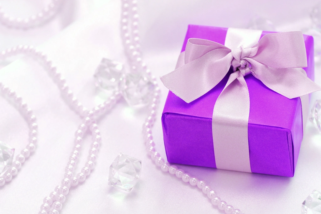 Pearl Necklaces and Purple Gift Box Photo