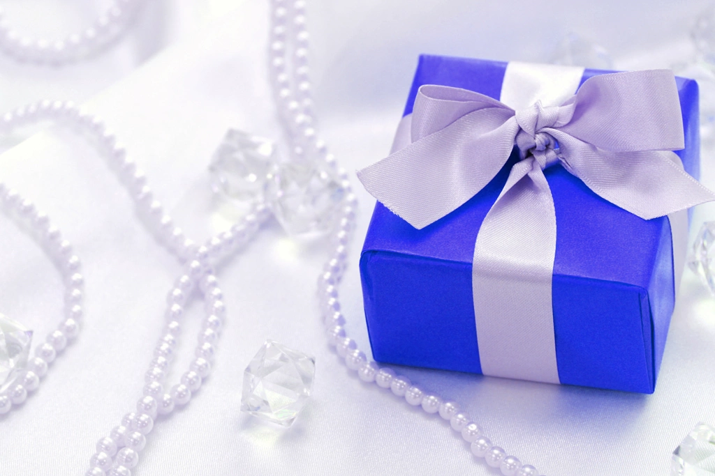 Pearl Necklaces and Blue Gift Box Photo