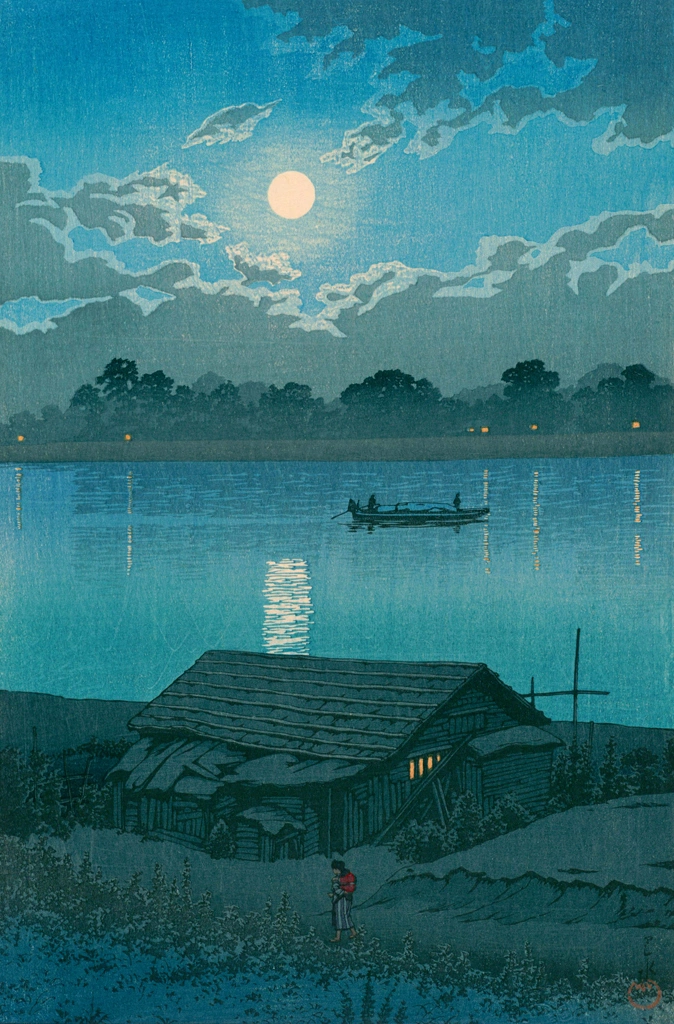 Twenty Views of Tokyo: Moon at the Arakawa River (Akabane) by Hasui Kawase (1929) from Kawase Hasui Woodblock Print Collection 1