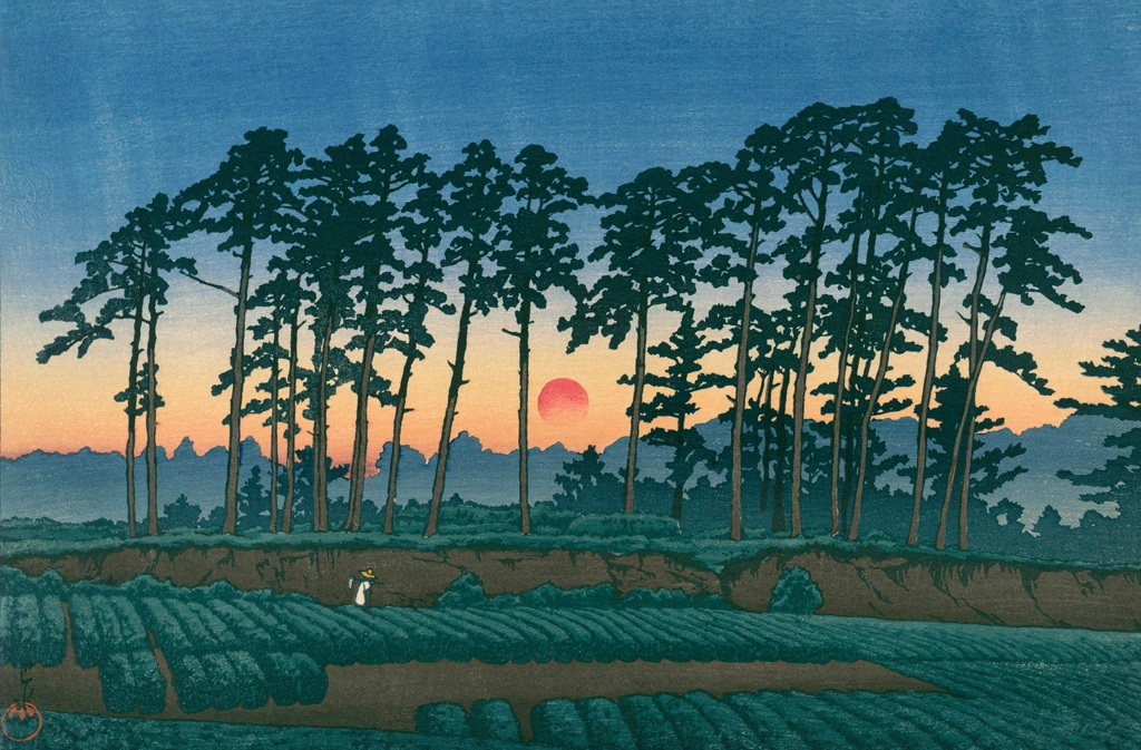 Twenty Views of Tokyo Ichinokura, Ikegami (Sunset) by Hasui Kawase (1928) from Kawase Hasui Woodblock Print Collection 1