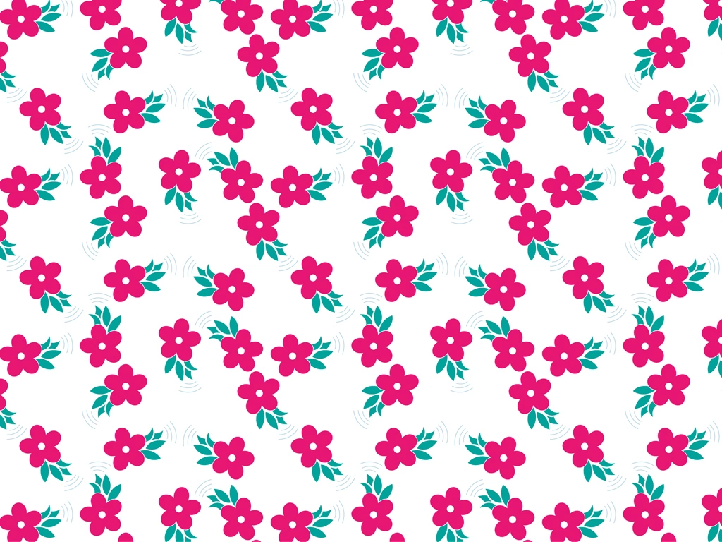 Leafy and Pink Floral Pattern with White Background Illustration