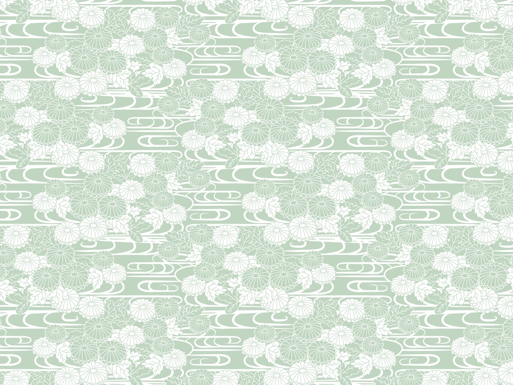 Gray Green and White Chrysanthemum and Wave Background Illustration