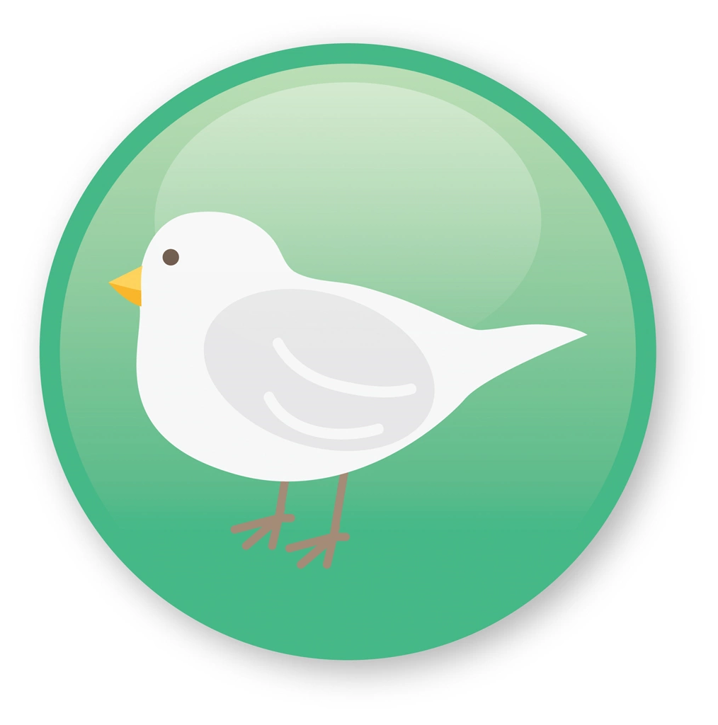 White Bird and Green Circle Icon Illustration