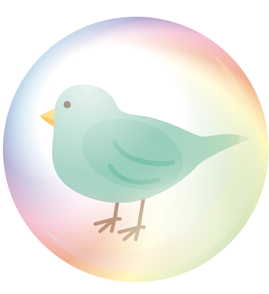 Blue Bird and Soap Bubble Icon Illustration