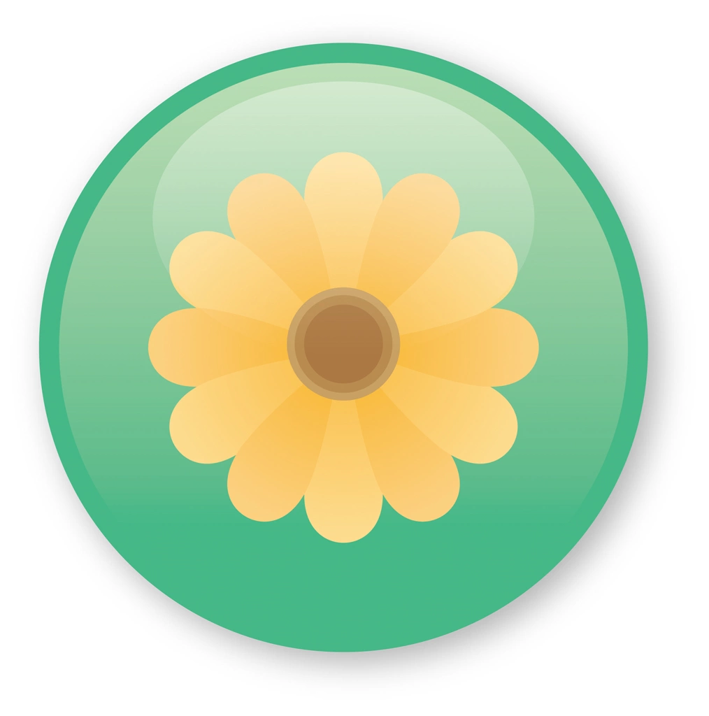 Flower and Green Circle Icon Illustration