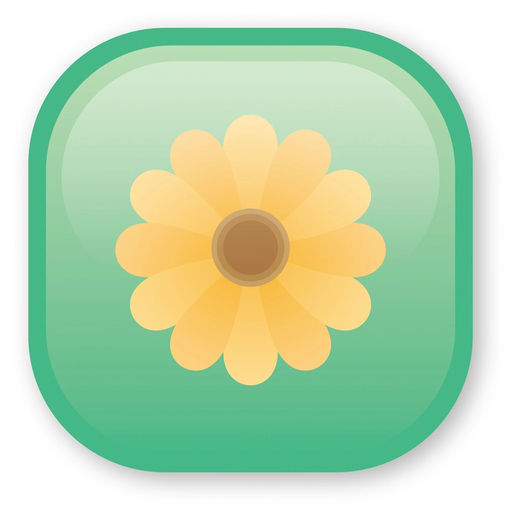 Flower and Green Square Icon Illustration