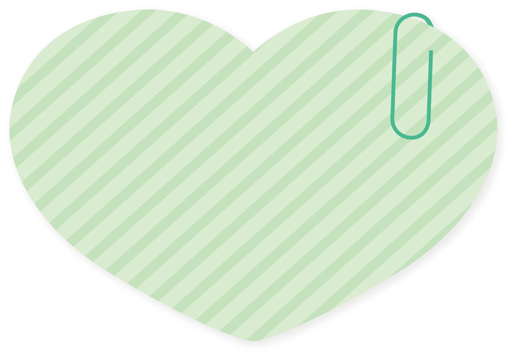 Green Heart Message Card with Paper Clip, Illustration