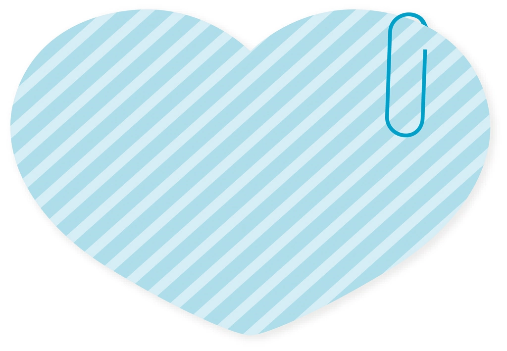 Light Blue Heart Message Card with Paper Clip, Illustration