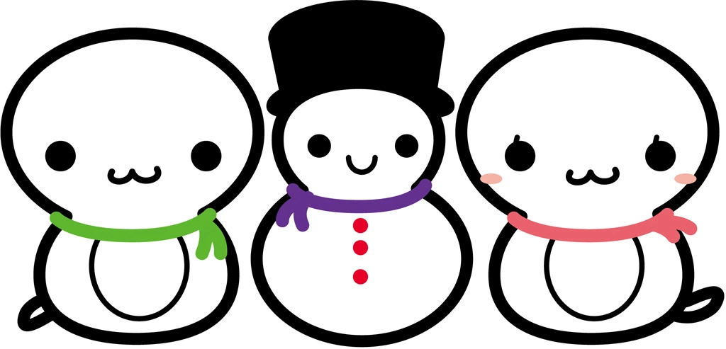 White Snake Couple and Snowman Illustration