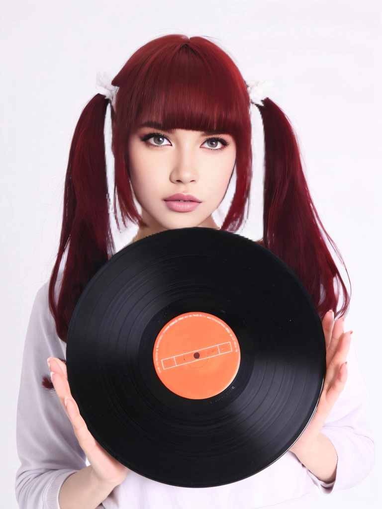 Portrait of a Red Haired Woman Holding a Record, Photo