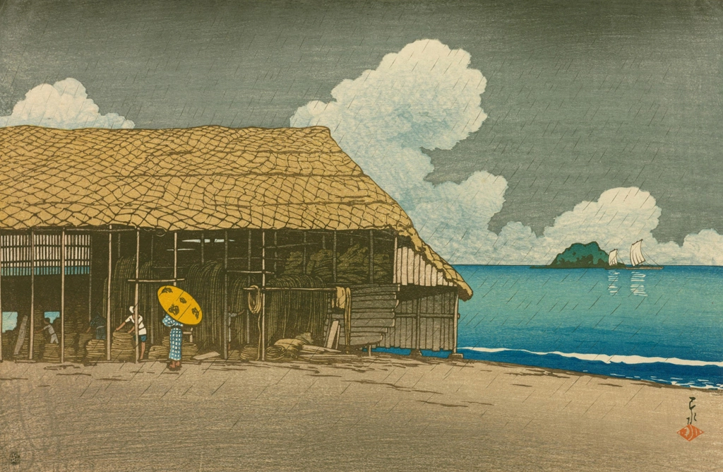 Souvenirs of My Travels, 2nd Series: Seaside Cottage (Etchu-Himi) by Hasui Kawase (1921), from Souvenirs of My Travels, 2nd Series