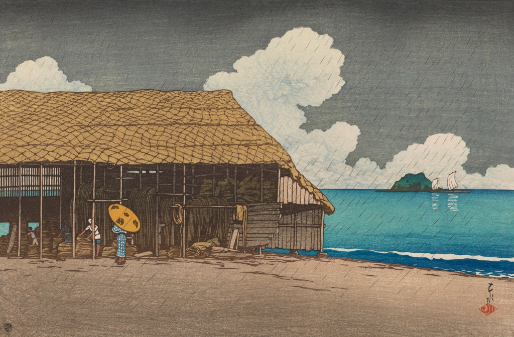 Souvenirs of My Travels, 2nd Series: Seaside Cottage (Etchu-Himi) by Hasui Kawase (1921), from Smithsonian National Museum of Asian Art