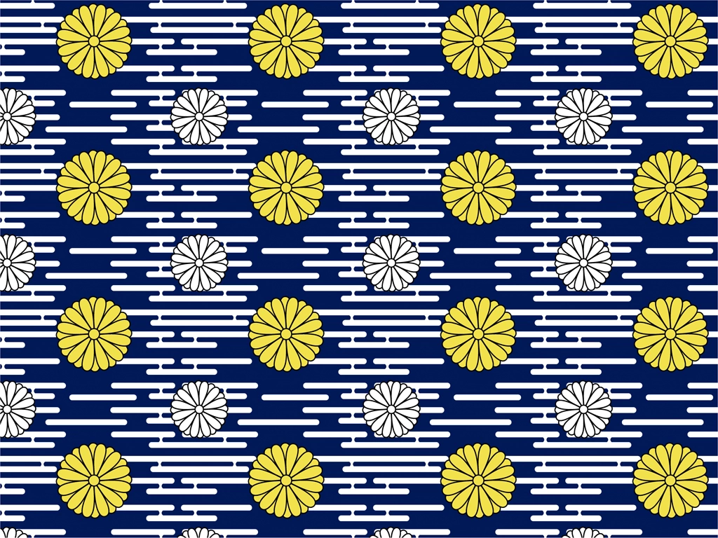 Gold and White Chrysanthemum Pattern with Navy Background Illustration