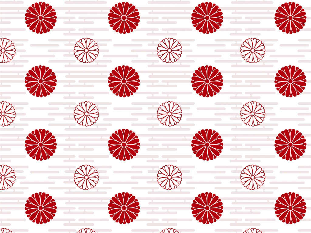 Red and White Chrysanthemum Pattern with White Background Illustration