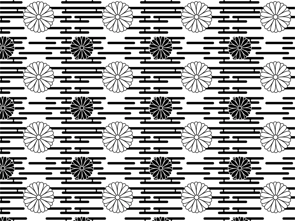 White and Black Chrysanthemum Pattern with White Background Illustration