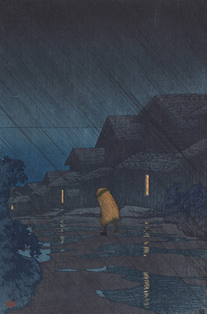 Souvenirs of My Travels, 2nd Series: Night Rain at Teradomari by Hasui Kawase (1921), from Smithsonian National Museum of Asian Art