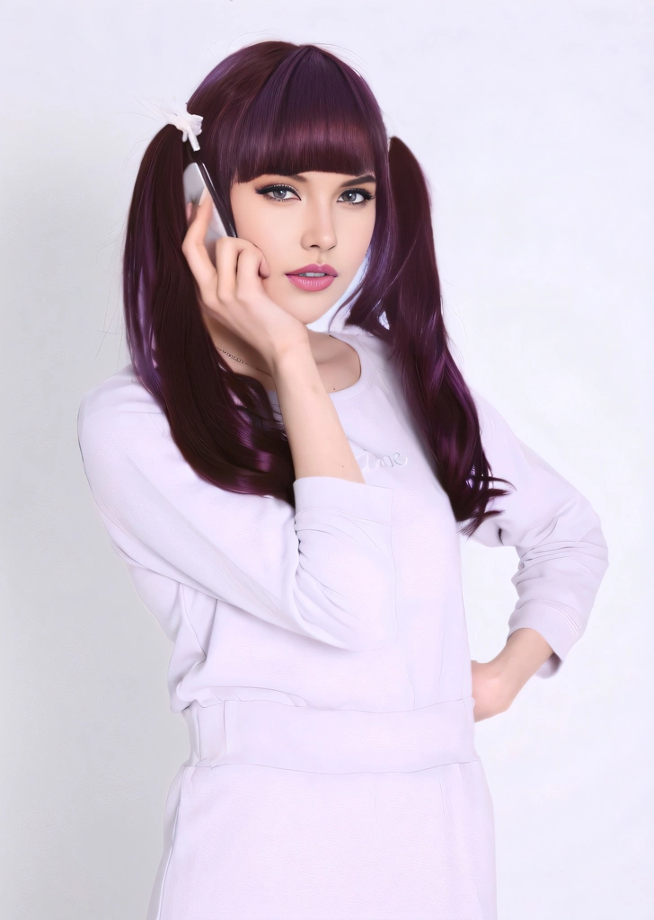 Portrait of a Purple Haired Woman Talking On the Phone, Photo