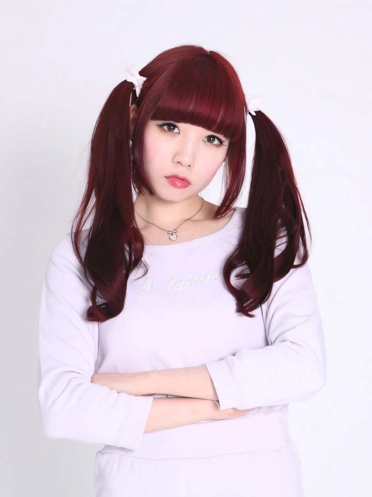 Portrait of an Angry Red Haired Japanese Woman with Her Arms Crossed, Photo