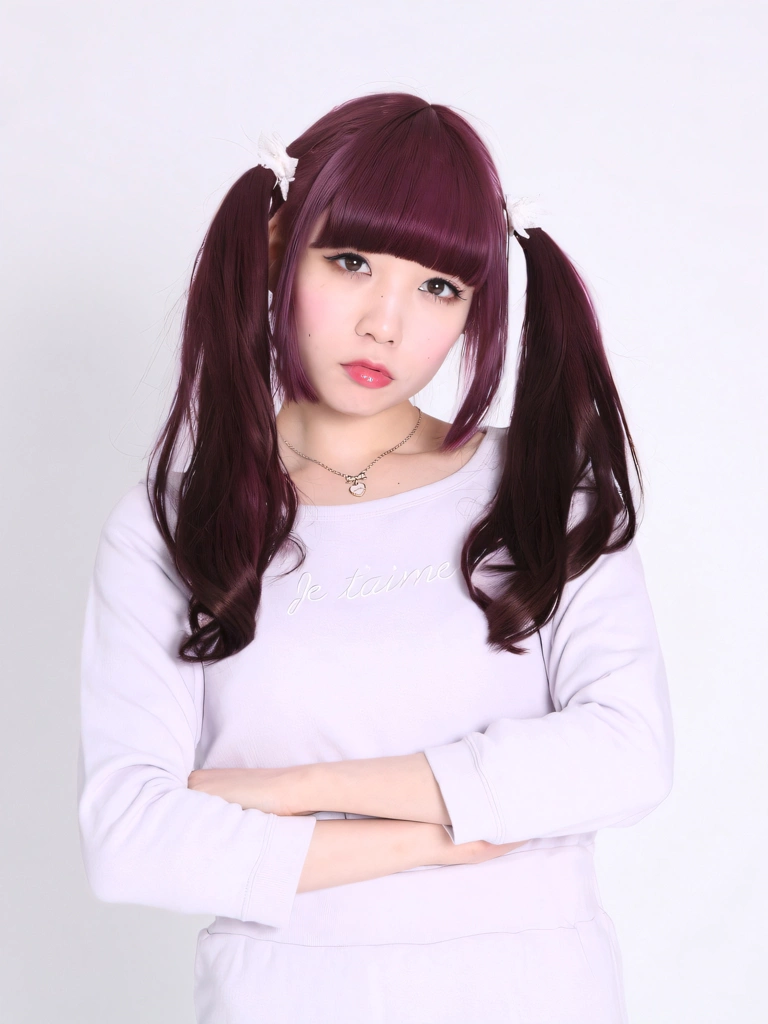 Portrait of an Angry Pink Haired Japanese Woman with Her Arms Crossed, Photo