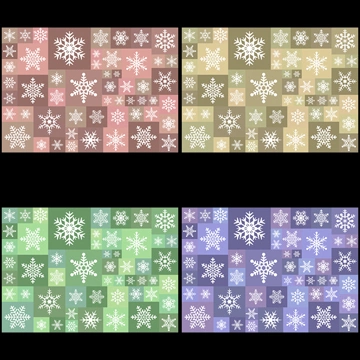 4種類の雪の結晶柄の背景イラストとベクター