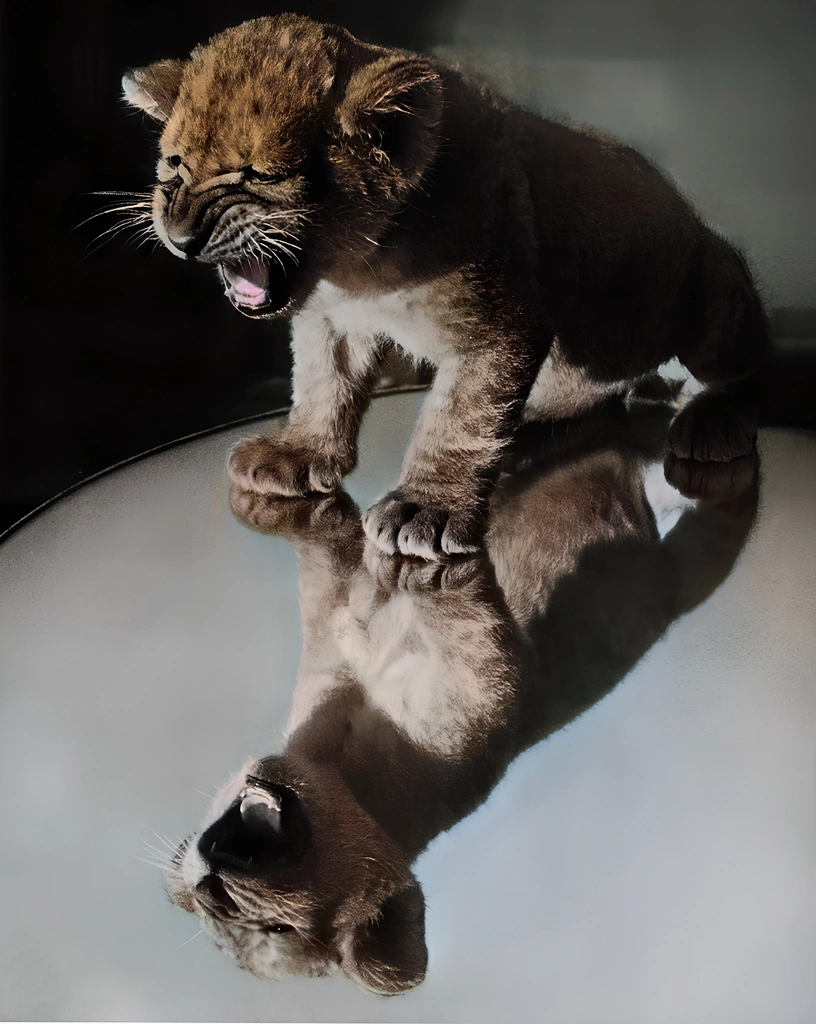 Untitled (A Lion Cub Roaring) by Ylla, AI Colorization