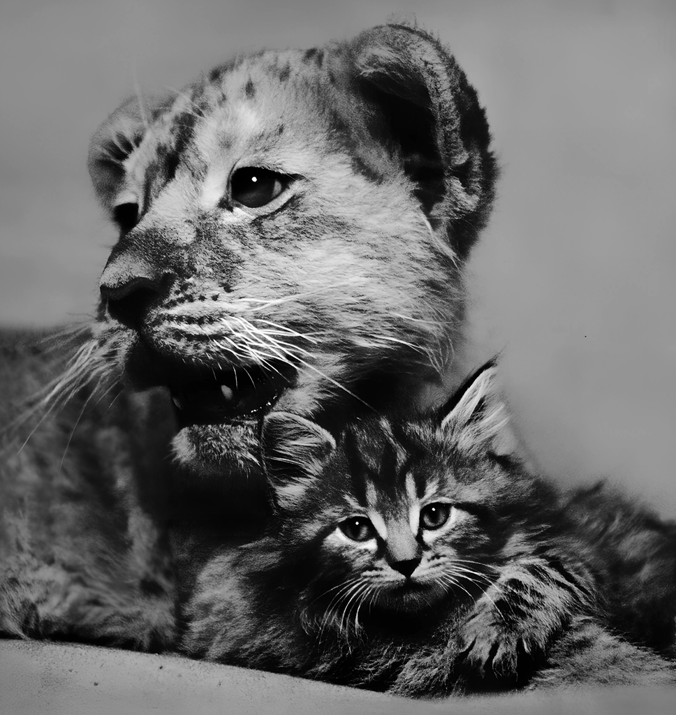 Untitled (A Lion Cub and a Kitten) by Ylla, from The Sleepy Little Lion