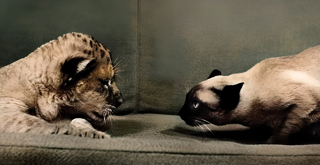 Untitled (Animal Photos of a a Lion Cub and an Alert Cat) by Ylla, AI Colorization