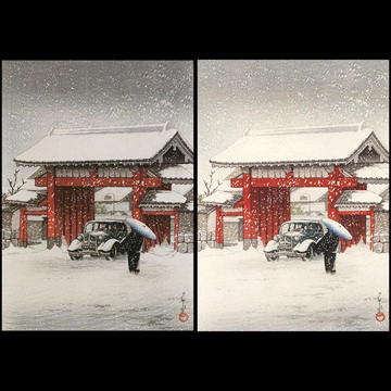 「新東京百景 芝大門の雪」 川瀬巴水 （1936年）