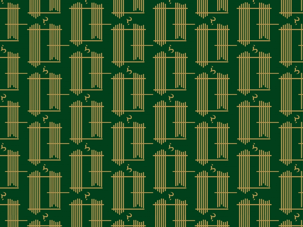 Ocher Ichimura Lattice Pattern with Green Background Illustration