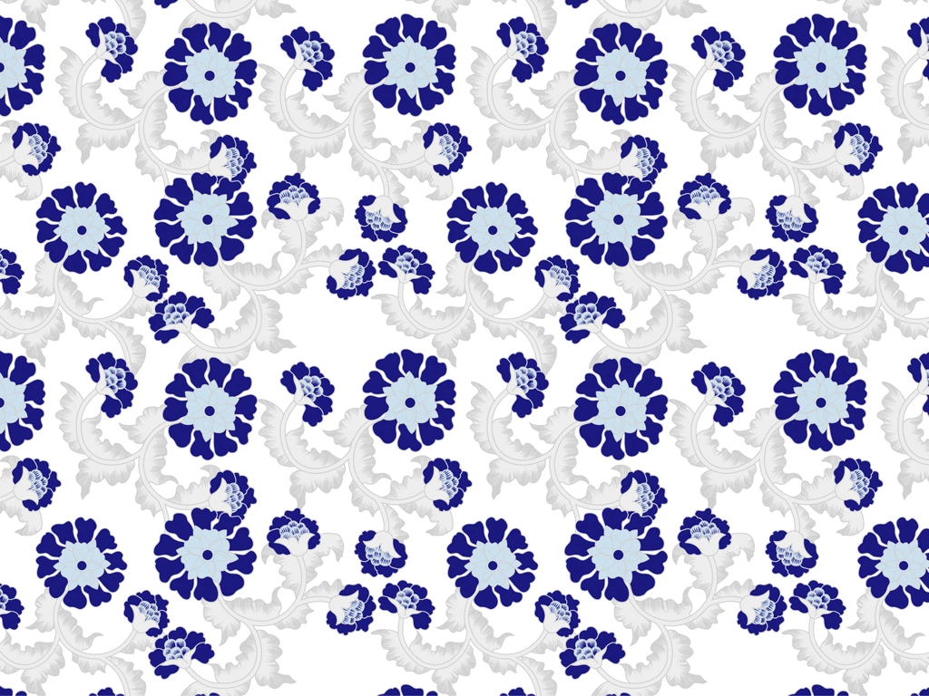 Blue Floral Chintz Pattern with White Background Illustration