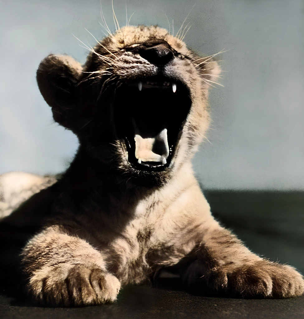 Untitled (Animal Photos of a Lion Cub Yawning) by Ylla, AI Colorization