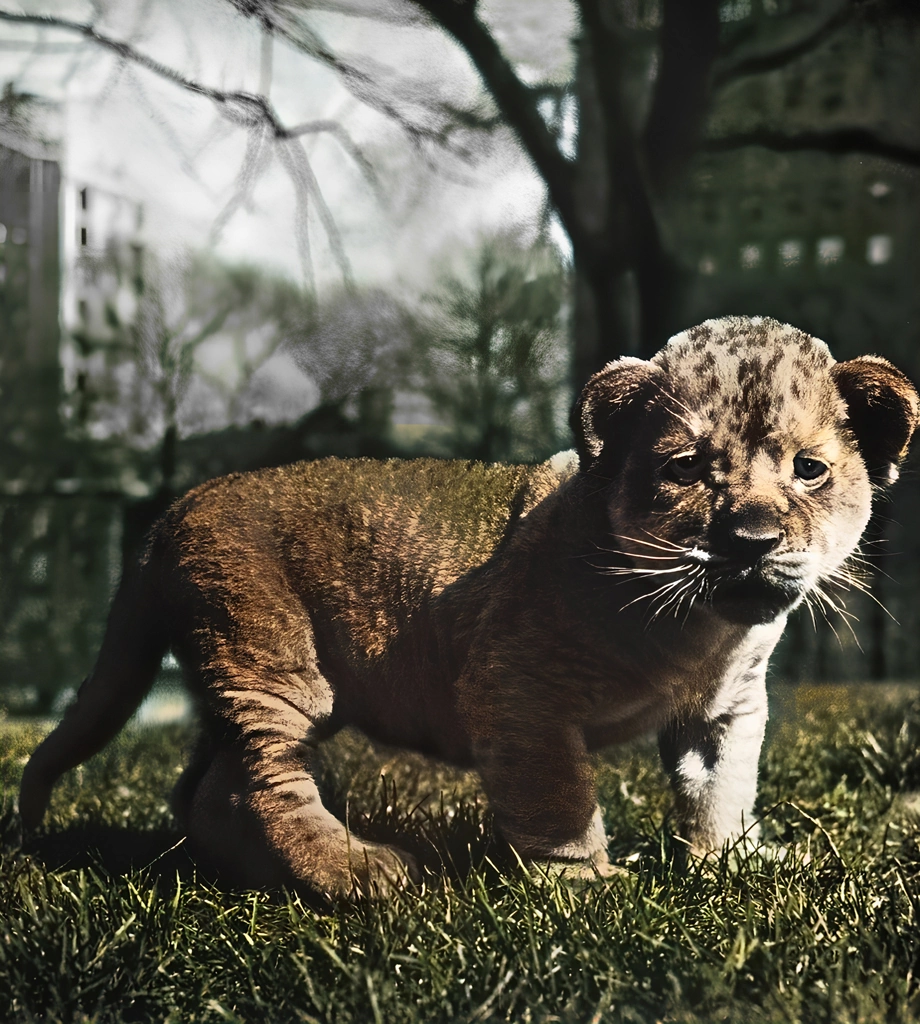 Untitled (Animal Photos of a Lion Cub on the Lawn) by Ylla, from The Sleepy Little Lion